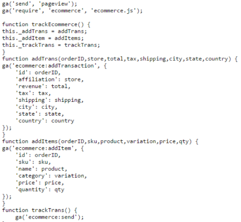 ecommerce tracking code in a webpage