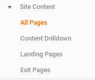 Google Analytics Site Content Menu