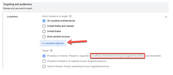 Φωτογραφεία από το περιβάλλον των google ads για τη ρύθμιση της γεωγραφικής στόχευσης